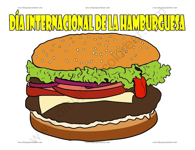 Día internacional de la hamburguesa dibujo a color y para colorear